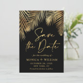 Elegant Golden Palm Branch Wedding Foto Save The Date (Staand voorkant)