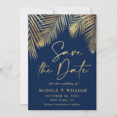 Elegant Golden Palm Branch Wedding Foto Save The Date (Voorkant)