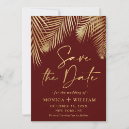 Elegant Golden Palm Branch Wedding Save The Date