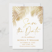 Elegant Golden Palm Branch Wedding Save The Date (Voorkant)
