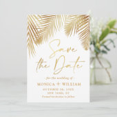 Elegant Golden Palm Branch Wedding Save The Date (Staand voorkant)