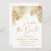 Elegant Golden Palm Branch Wedding Save The Date (Voorkant / Achterkant)