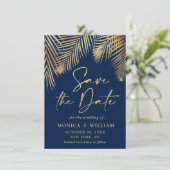 Elegant Golden Palm Branch Wedding Save The Date (Staand voorkant)