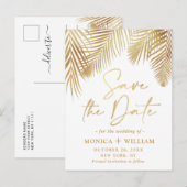 Elegant Golden Palm Branch Wedding Save the Date Aankondigingskaart (Voorkant / Achterkant)