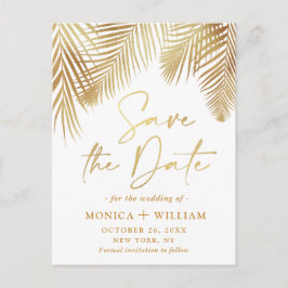 Elegant Golden Palm Branch Wedding Save the Date Aankondigingskaart