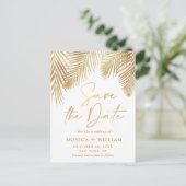 Elegant Golden Palm Branch Wedding Save the Date Aankondigingskaart (Staand voorkant)