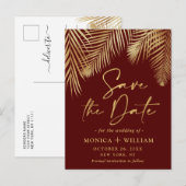 Elegant Golden Palm Branch Wedding Save the Date Aankondigingskaart (Voorkant / Achterkant)