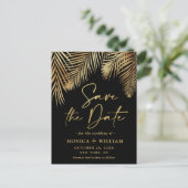 Elegant Golden Palm Branch Wedding Save the Date Briefkaart (Staand voorkant)