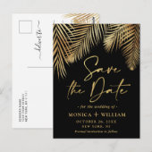 Elegant Golden Palm Branch Wedding Save the Date Briefkaart (Voorkant / Achterkant)