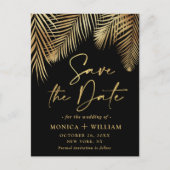 Elegant Golden Palm Branch Wedding Save the Date Briefkaart (Voorkant)