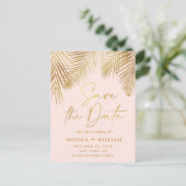 Elegant Golden Palm Branch Wedding Save the Date Briefkaart (Staand voorkant)