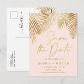 Elegant Golden Palm Branch Wedding Save the Date Briefkaart (Voorkant / Achterkant)