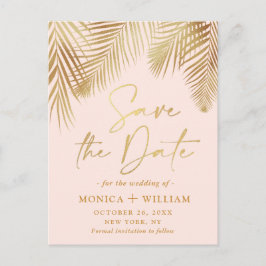Elegant Golden Palm Branch Wedding Save the Date Briefkaart
