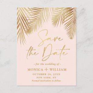 Elegant Golden Palm Branch Wedding Save the Date Briefkaart