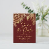 Elegant Golden Palm Branch Wedding Save the Date Briefkaart (Staand voorkant)