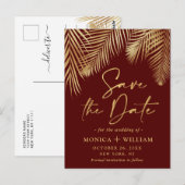 Elegant Golden Palm Branch Wedding Save the Date Briefkaart (Voorkant / Achterkant)