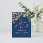 Elegant Golden Palm Branch Wedding Save the Date Briefkaart (Staand voorkant)