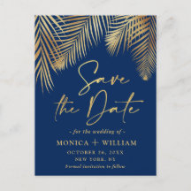 Elegant Golden Palm Branch Wedding Save the Date