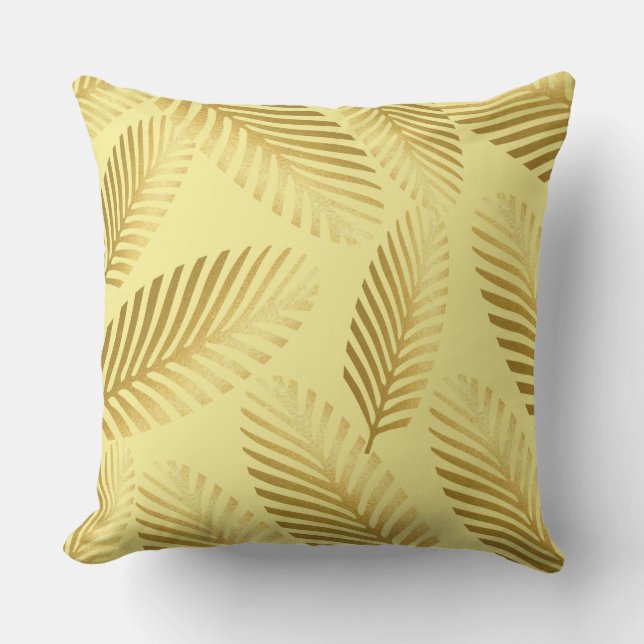 Elegant Golden Palm Leaf Pattern Sierkussen (Voorkant)