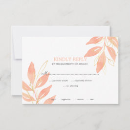 Elegant Golden Peach Waterverf Floral Wedding RSVP Kaartje