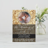 Elegant Golden Photo Calligraphy Wedding Invitatio Kaart (Staand voorkant)