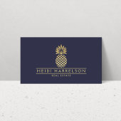 Elegant Golden Pineapple Logo op Dusky Blue Visitekaartje