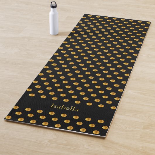 Elegant Golden Polka Dots on Black Yogamat (In situ)
