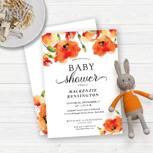 Elegant Golden Poppy Baby shower Kaart
