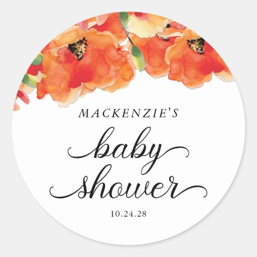 Elegant Golden Poppy Baby shower Ronde Sticker (Voorkant)
