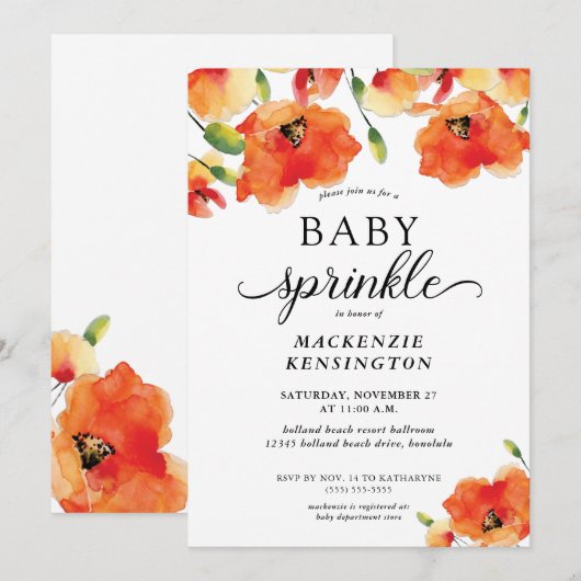 Elegant Golden Poppy Baby Sprinkle Shower Kaart (Voorkant / Achterkant)