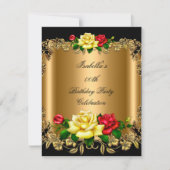 Elegant Golden Red Yellow Roses Birthday Party 2b Kaart (Voorkant)