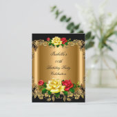 Elegant Golden Red Yellow Roses Birthday Party 2b Kaart (Staand voorkant)