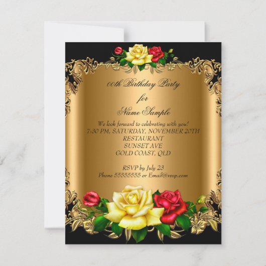 Elegant Golden Red Yellow Roses Birthday Party 2b Kaart (Achterkant)