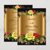 Elegant Golden Red Yellow Roses Birthday Party 2b Kaart (Voorkant / Achterkant)