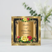 Elegant Golden Red Yellow Roses Birthday Party Kaart (Staand voorkant)