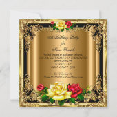Elegant Golden Red Yellow Roses Birthday Party Kaart (Achterkant)