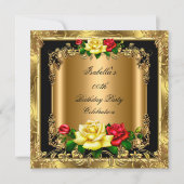 Elegant Golden Red Yellow Roses Birthday Party Kaart (Voorkant)