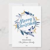 Elegant Golden Reindeer Floral kerstmis Feestdagenkaart (Voorkant)