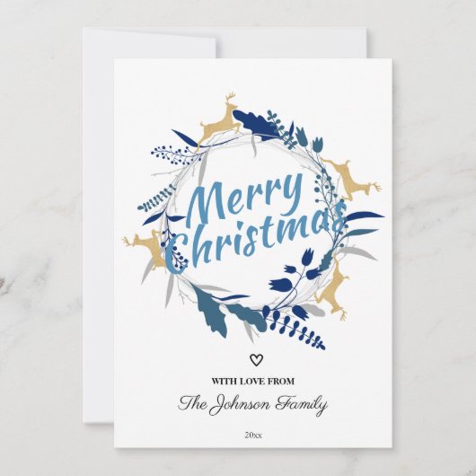 Elegant Golden Reindeer Floral kerstmis Feestdagenkaart (Voorkant)