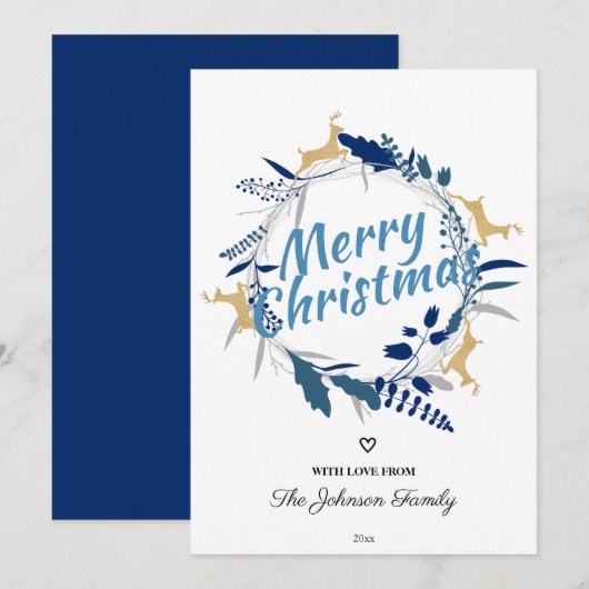 Elegant Golden Reindeer Floral kerstmis Feestdagenkaart (Voorkant / Achterkant)