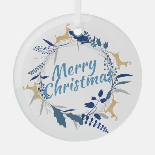 Elegant Golden Reindeer Floral kerstmis Glas Ornament (Voorkant)