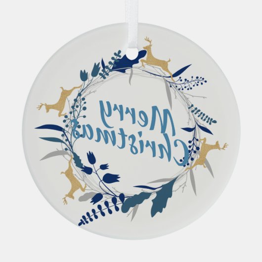 Elegant Golden Reindeer Floral kerstmis Glas Ornament (Achterkant)