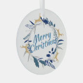 Elegant Golden Reindeer Floral kerstmis Glas Ornament (Voorkant Rechts)