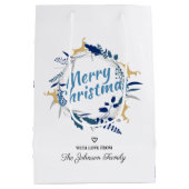 Elegant Golden Reindeer Floral kerstmis  Medium Cadeauzakje (Achterkant)