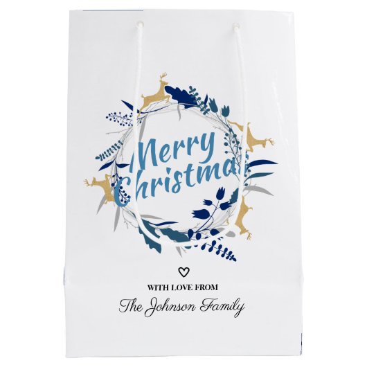 Elegant Golden Reindeer Floral kerstmis  Medium Cadeauzakje (Achterkant)