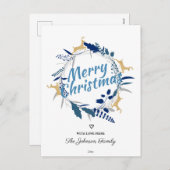 Elegant Golden Reindeer Floral Kerstmis met Ho Feestdagenkaart (Voorkant / Achterkant)