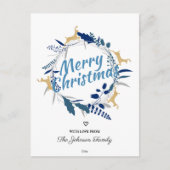 Elegant Golden Reindeer Floral Kerstmis met Ho Feestdagenkaart (Voorkant)