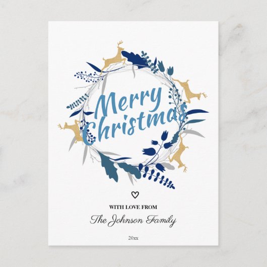 Elegant Golden Reindeer Floral Kerstmis met Ho Feestdagenkaart (Voorkant)