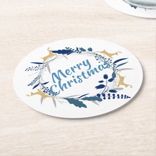 Elegant Golden Reindeer Floral kerstmis Ronde Kartonnen Onderzetter (Gebogen)