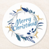 Elegant Golden Reindeer Floral kerstmis Ronde Kartonnen Onderzetter (Voorkant)